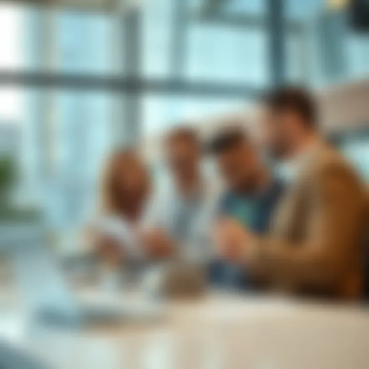 Investors Exploring Dubai's Property Market A diverse group of investors analyzing real estate opportunities