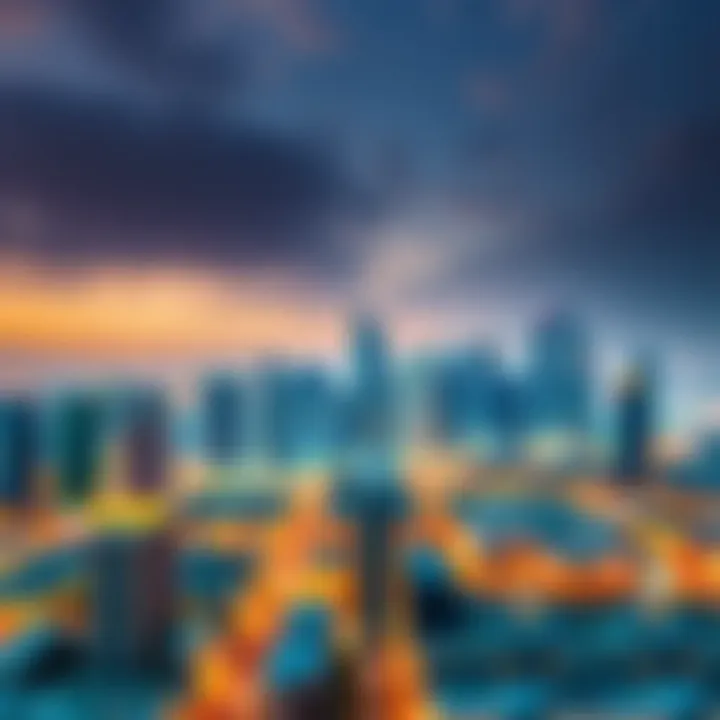 Dubai Skyline with Key Office Districts A panoramic view of Dubai's skyline highlighting office districts.