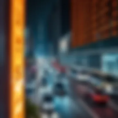 Dynamic Atmosphere of Sheikh Zayed Road Panoramic view of Sheikh Zayed Road bustling with activity