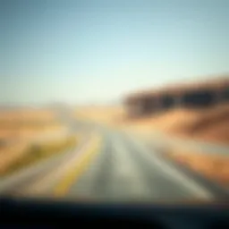 Scenic view of the E100 highway showcasing the desert landscape