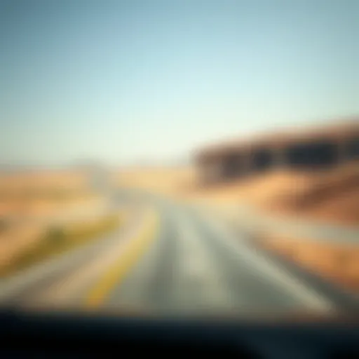 Scenic view of the E100 highway showcasing the desert landscape