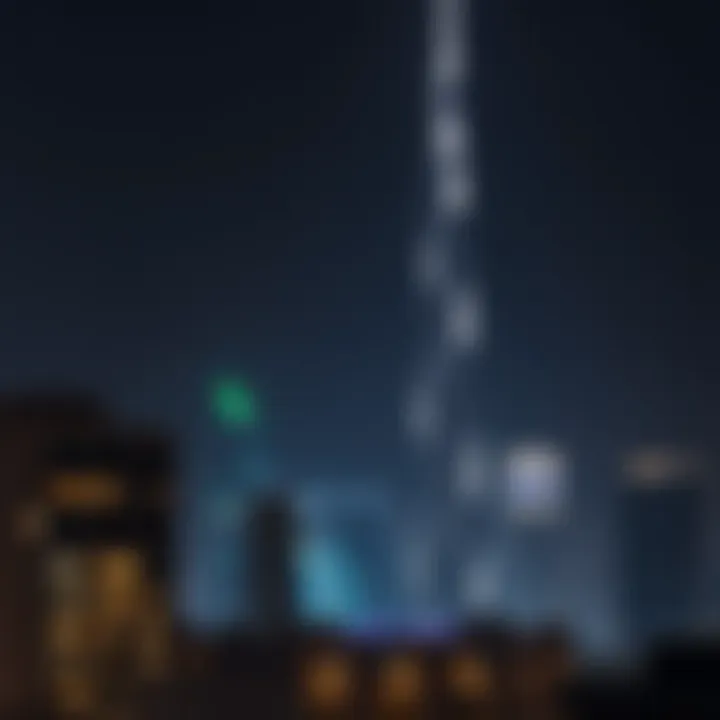 Night view of the Dubai Index Tower illuminated, showcasing its impact on the cityscape.
