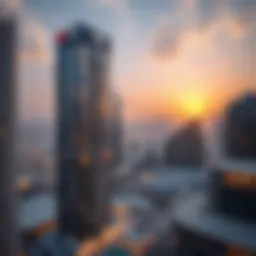 Stunning view of Ocean Heights tower against the Dubai skyline