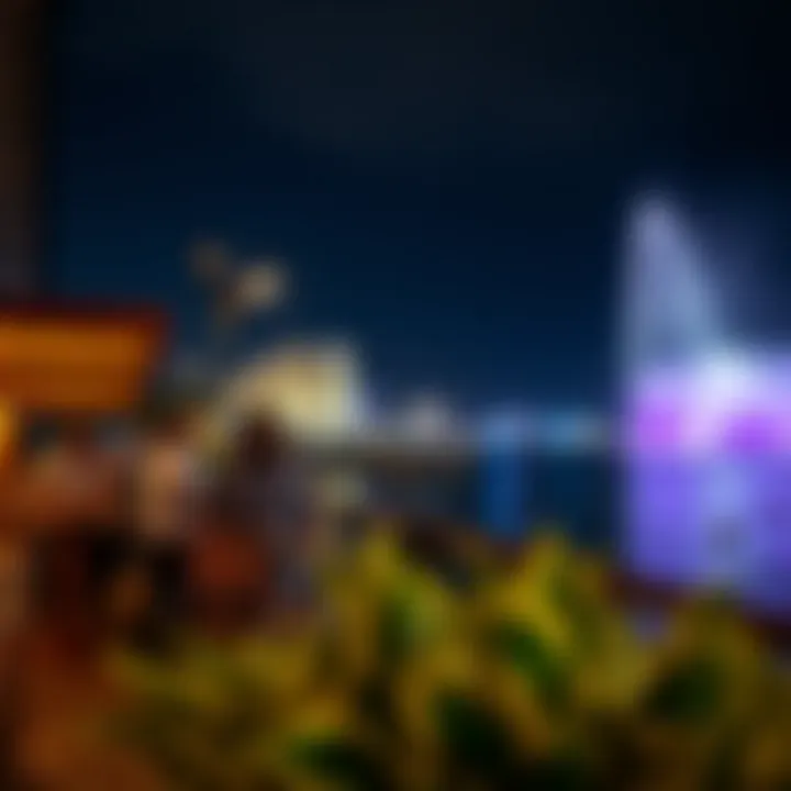 Visitors enjoying the Dubai Fountain show from a waterfront cafe