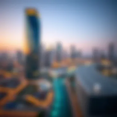 Opus Building in the Context of Business Bay Aerial view of Business Bay with the Opus Building as a focal point in the skyline