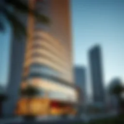 Stunning exterior view of the Opus Building showcasing its unique architectural design