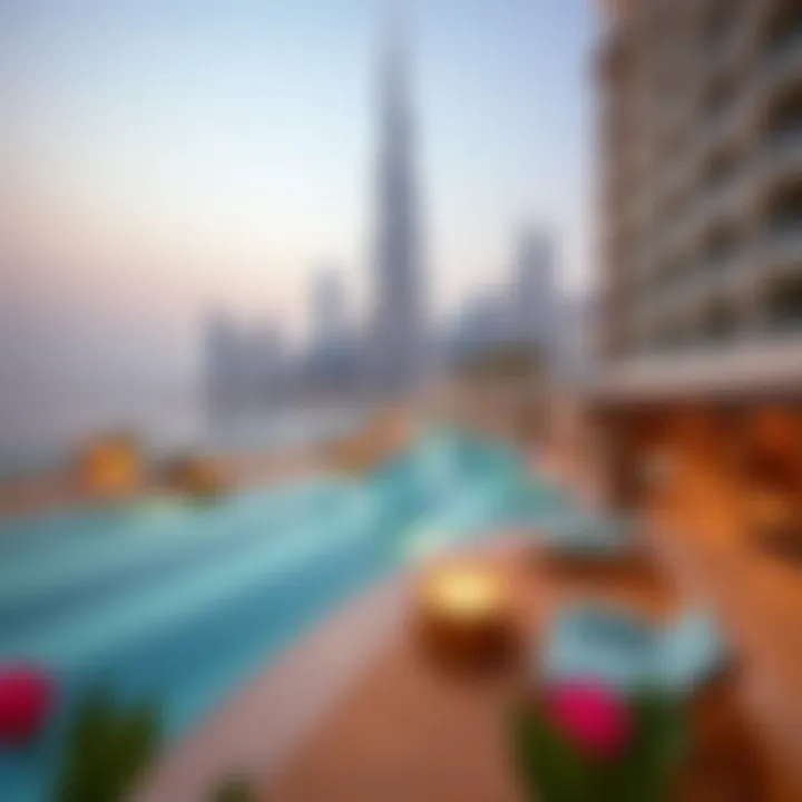 Stunning Dubai skyline with opulent hotel pools
