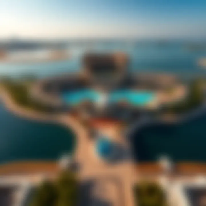 Aerial Perspective of Palm Jumeirah and Raffles Resort Aerial view of Palm Jumeirah showcasing Raffles