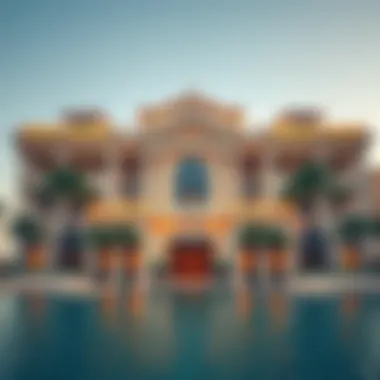 Stunning Facade of Raffles Palm Jumeirah Resort Luxurious exterior view of Raffles Palm Jumeirah