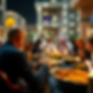 Community gathering for Iftar with diverse dishes