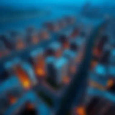 Aerial Perspective of Redwood's Urban Development An aerial view of a vibrant urban development by Redwood in Dubai