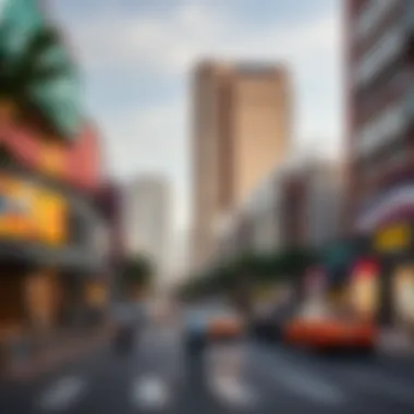 Commercial Hub on Sheikh Zayed Road A bustling commercial area along Sheikh Zayed Road with shops and offices