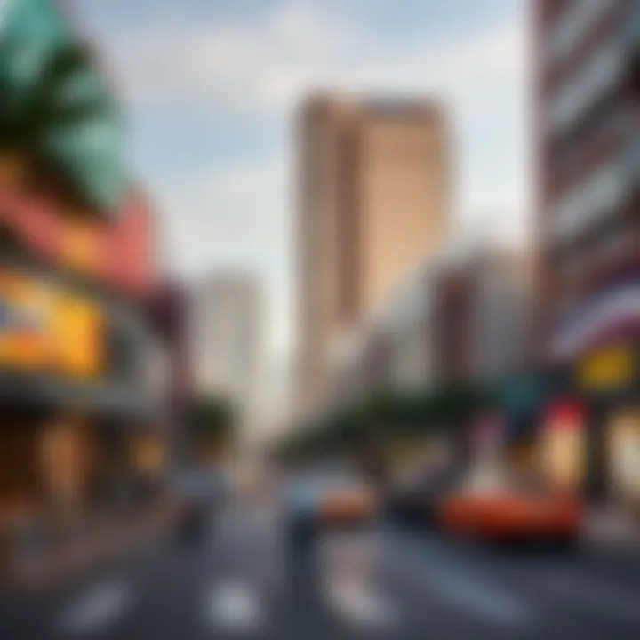 Commercial Hub on Sheikh Zayed Road A bustling commercial area along Sheikh Zayed Road with shops and offices