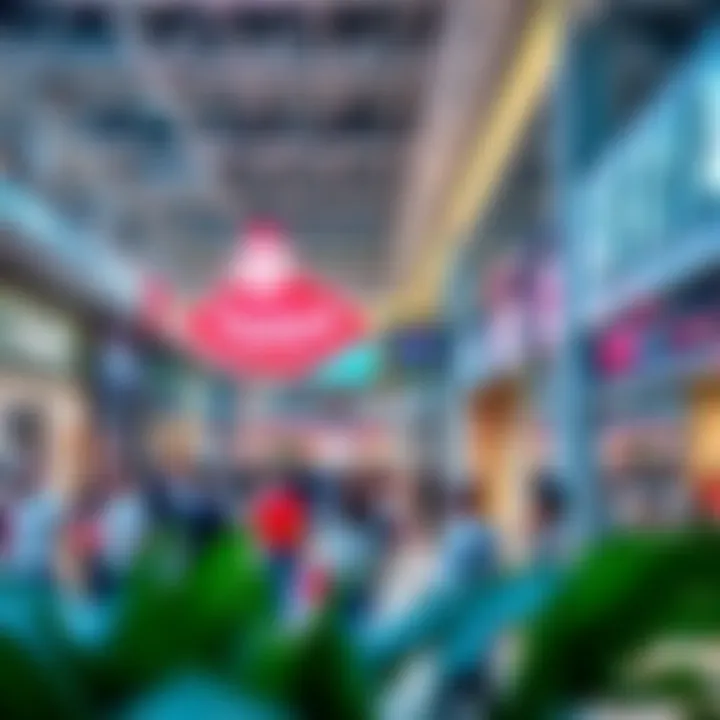 Vibrant shopping scene inside Silicon Central Mall with various retail outlets