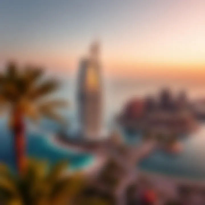 Panoramic Perspectives: Nakheel Palm Tower on Palm Jumeirah Panoramic perspective of Palm Jumeirah with Nakheel Palm Tower