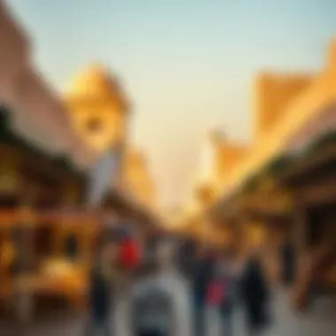 Bustling Atmosphere of Souk Al Marfa A picturesque view of the marketplace filled with visitors