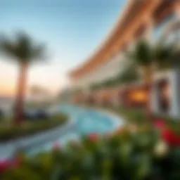 A stunning view of a luxury resort in Dubai with modern architecture and lush landscaping