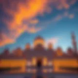 Stunning view of the Sheikh Zayed Grand Mosque at sunset