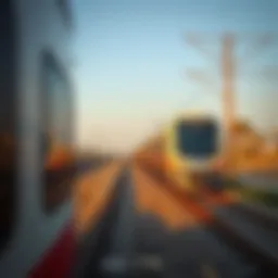 Train traveling on tracks between Abu Dhabi and Dubai