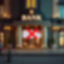 Illustration of a bank with a crossed cheque symbol