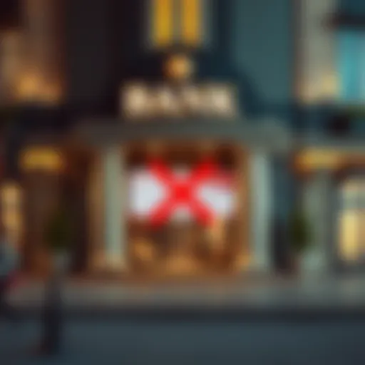 Illustration of a bank with a crossed cheque symbol