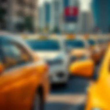 Variety of Taxis in Dubai: An Overview Different types of taxis available in Dubai parked in a row