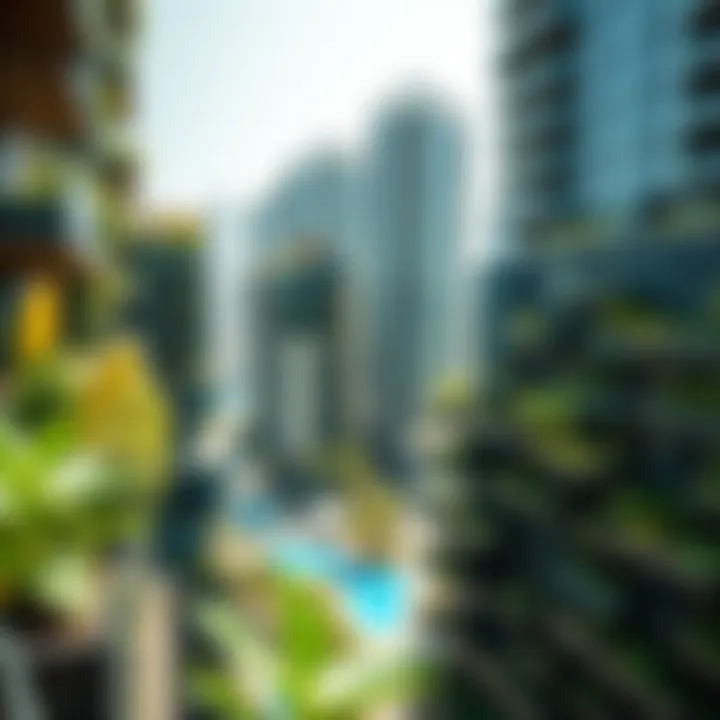 Sustainable Vertical Living Sustainable architecture in Dubai with greenery on high-rise buildings