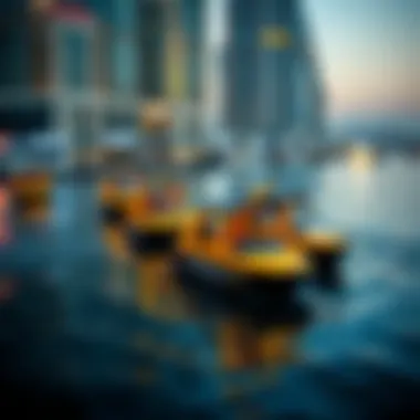 A map highlighting water taxi routes across key locations in Dubai