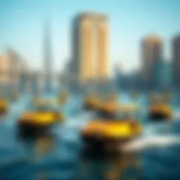 A stunning view of water taxis navigating Dubai's waterways